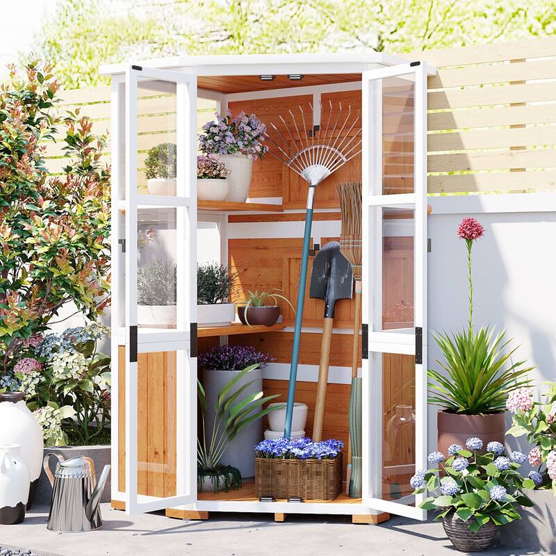 63'' H Mini Greenhouse Cold Frame Garden Wood Storage Cabinet Tool Storage Shed