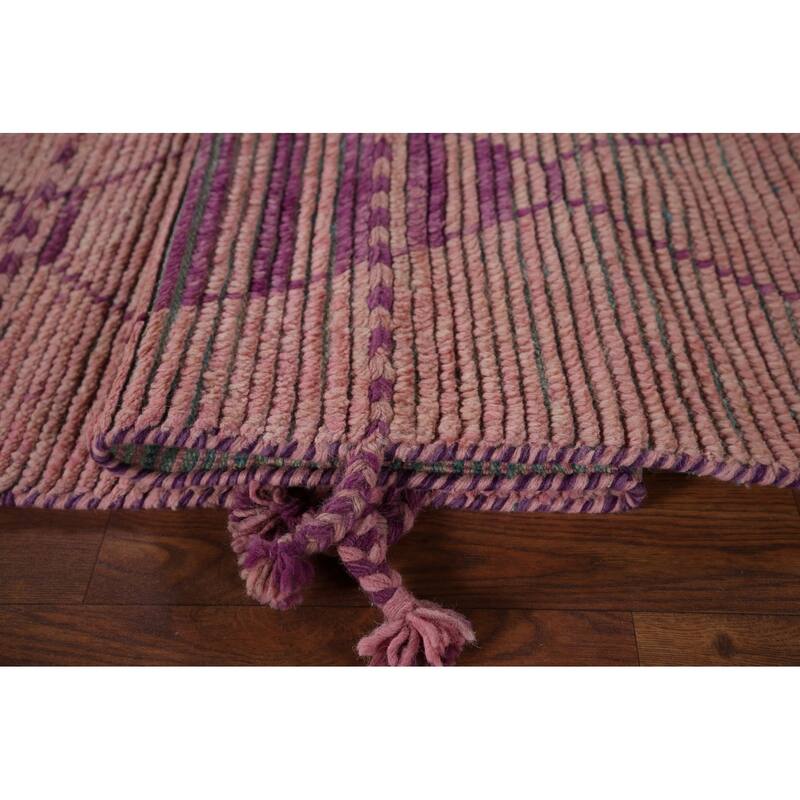 All-Over Pink Geometric Moroccan Area Rug Handmade Wool Carpet - 7'7"x 12'5"