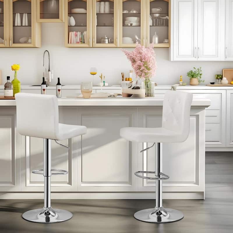 Javlergo 4 Pack 360° Swivel Bar Stools Adjustable PU Leather Stools with Diamond Tufted Back Curved Footrest