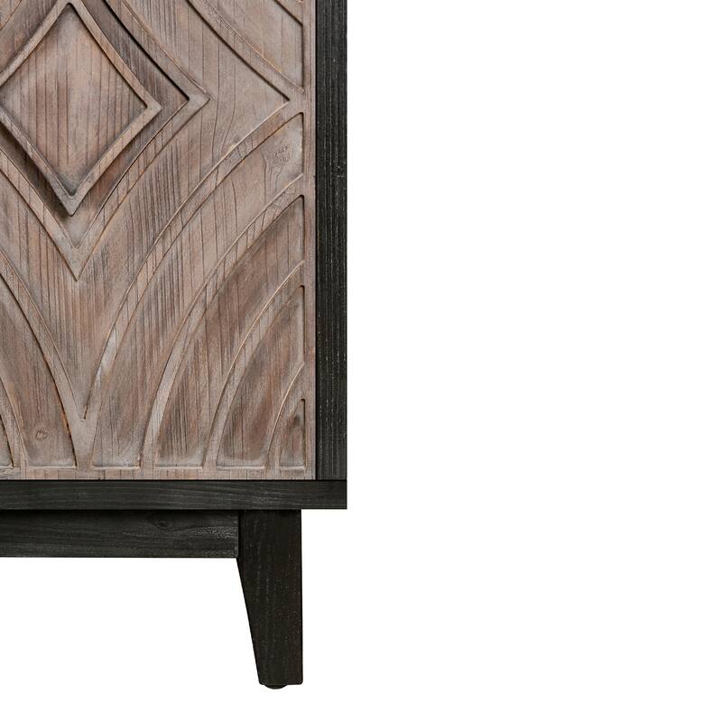 Mid Century Sideboard Buffet Cabinet with Solid Wood Legs 60" Kitchen Storage Cabinet Credenza with 4 Doors and 2 Shelves