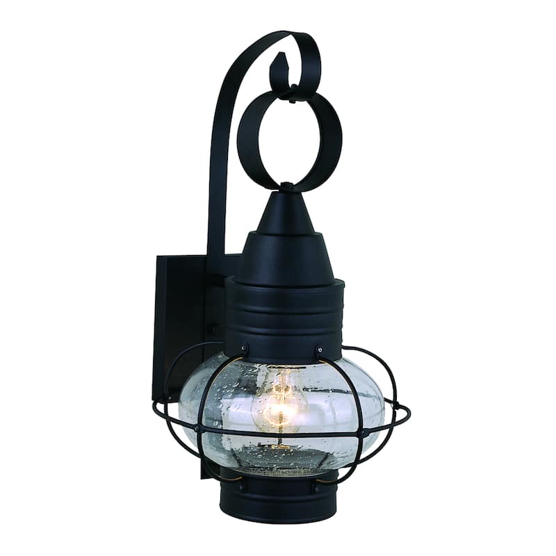 VAXCEL Chatham 18 in. H 1-Light Black Coastal Outdoor Wall Sconce, Durable Steel, Clear Seeded Glass Shade, LED Compatible