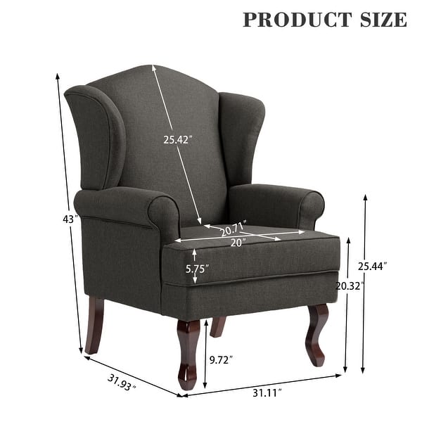 dimension image slide 6 of 10, 31" W Modern Upholstered Linen Wing Back Accent Chair with Rolled Arm