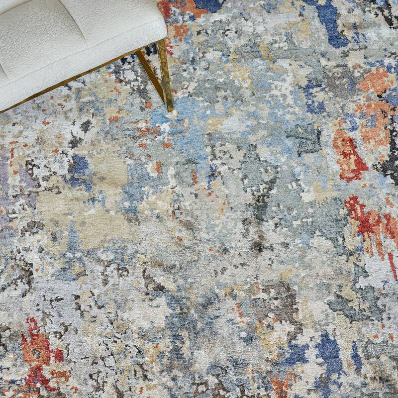 EXQUISITE RUGS Laureno Hand-knotted Bamboo Silk Blue/Grey Area Rug