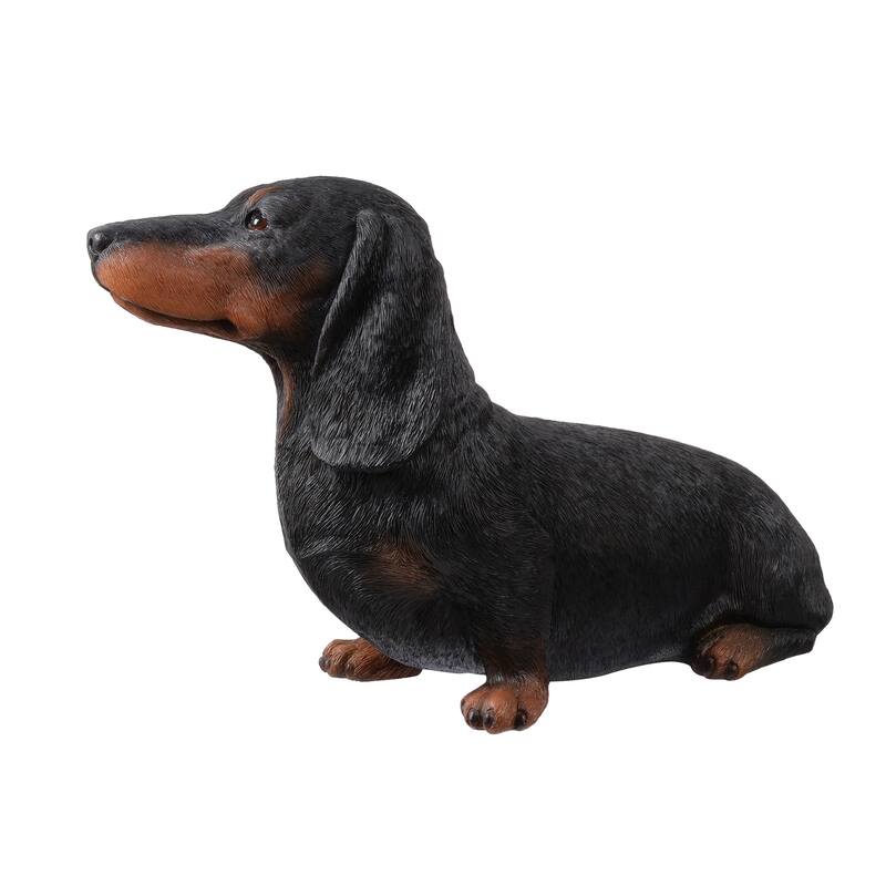 Sitting Black Dachshund Outdoor Garden Statue - 15"