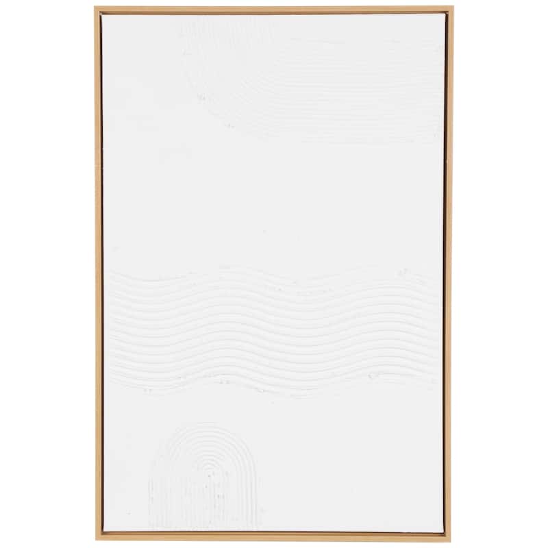 White Canvas Abstract Framed Wall Art with Brown Frame