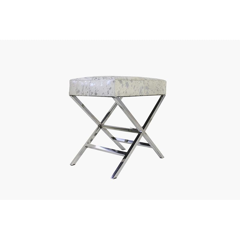 Pasargad Home Forest Silver Steel and Cowhide Upholstered Bench