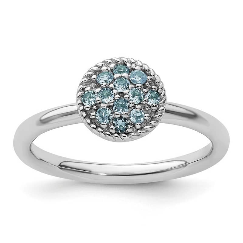 Curata 925 Sterling Silver Polished Prong set Stackable Expressions Blue Topaz Rhodium Ring
