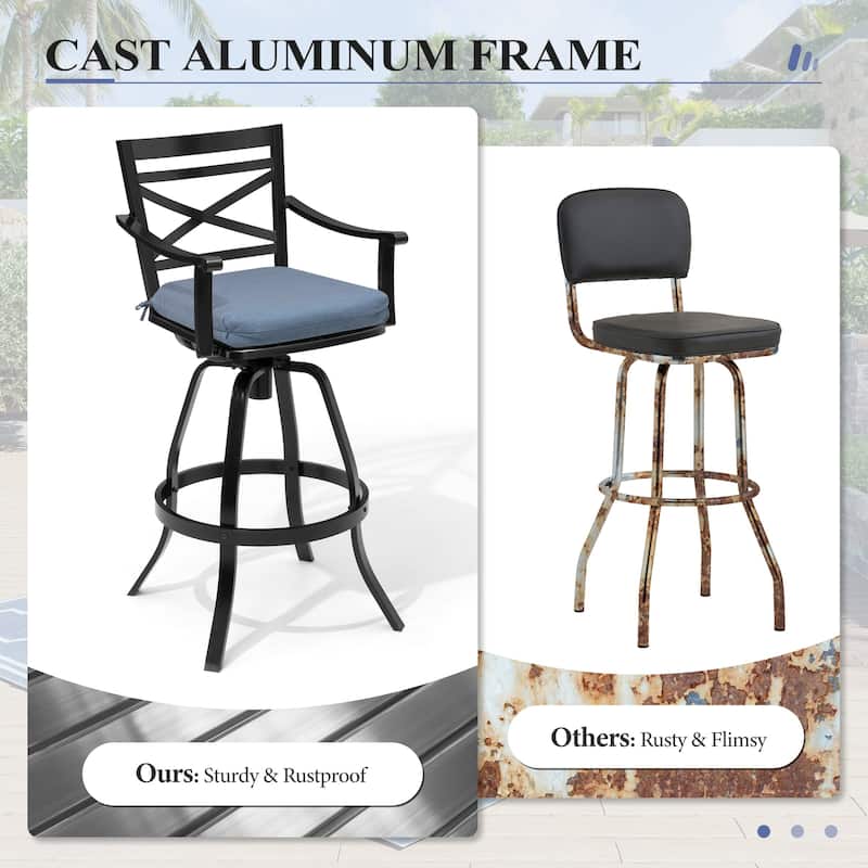 Outdoor Bar Stools Patio Aluminum Swivel Barstools with Sunbrella Cushion