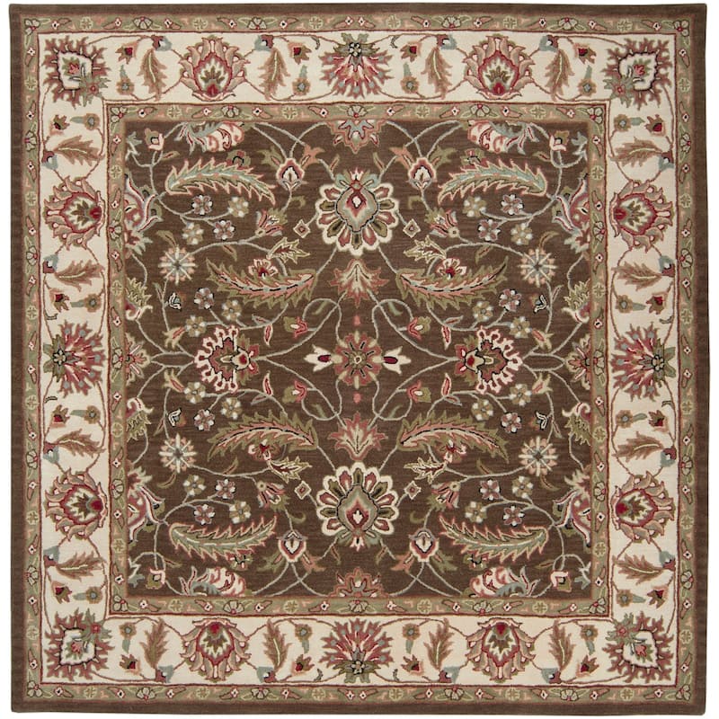 Livabliss Traditional Caesar Border Area Rug - 4' x 4' Square - Brown