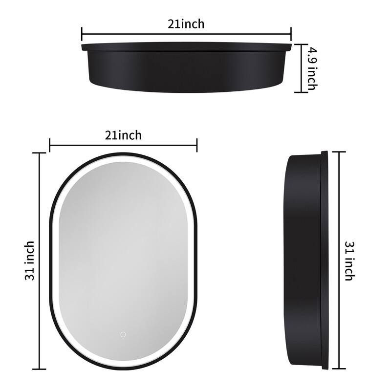 Alvana LED Black framed Wall mount Medicine Cabinet with Mirror Anti-fog function with 3 colors light