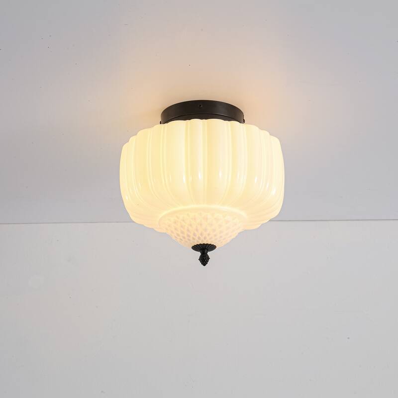 12.6" Modern Coastal Schoolhouse Semi-Flush Mount Ceiling Light with Milk Textured Glass for Bedroom, Kitchen, Entryways