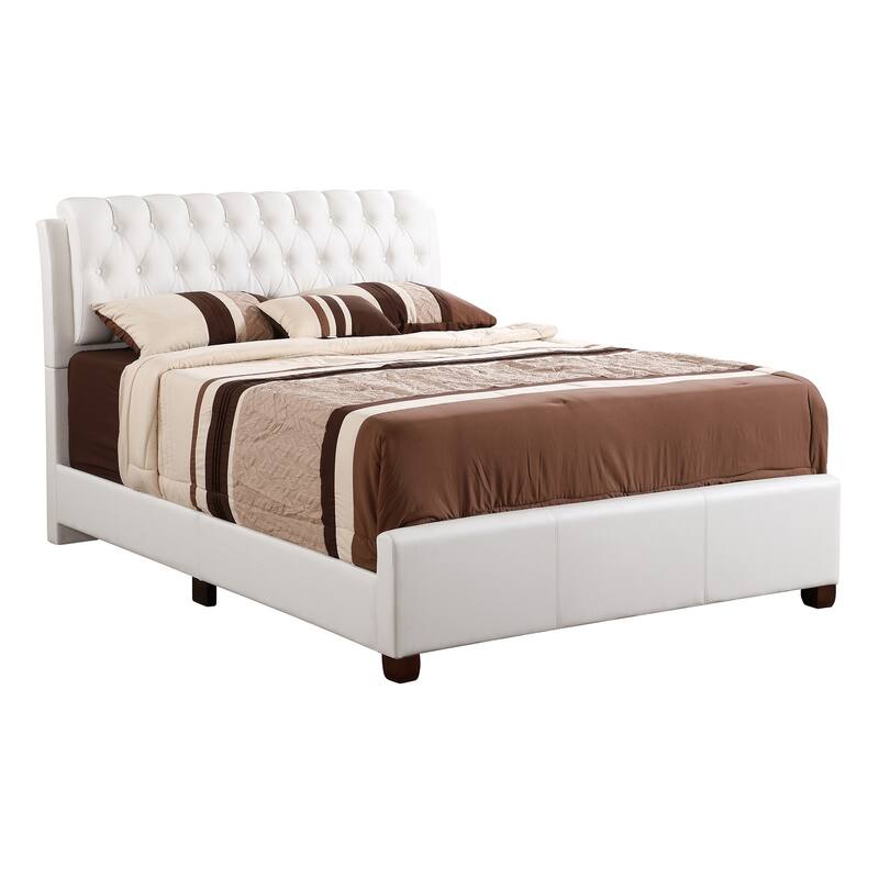 Full Panel Bed - Faux Leather Upholstered Bed Frame with Padded Headboard & Slats