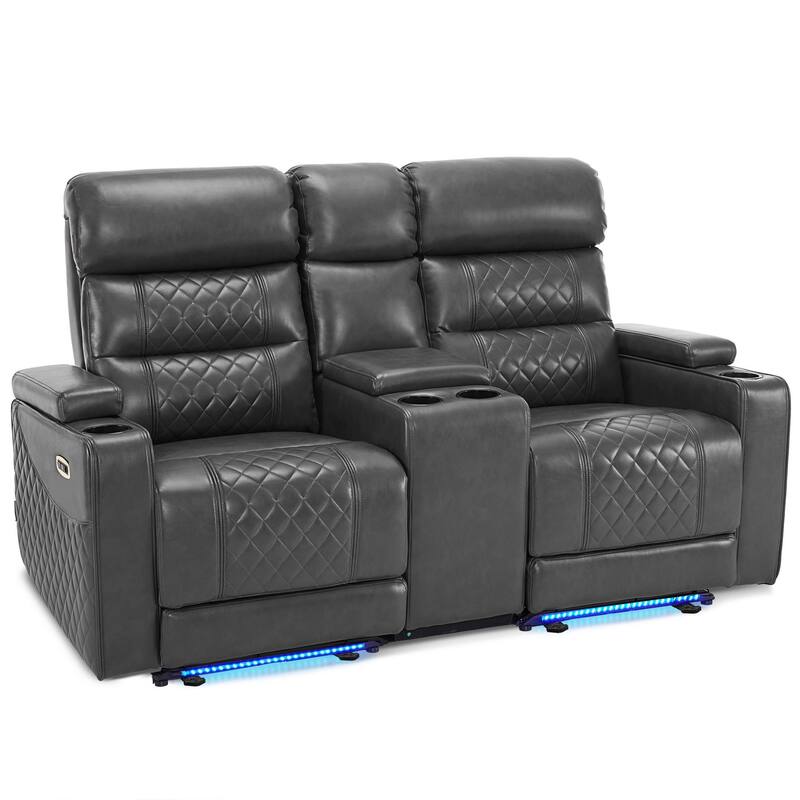 MCombo Power Reclining Loveseat Sofa with Adjustable Headrests and Console, Home Theater Seating with Armrest Storage HTS480 - Grey