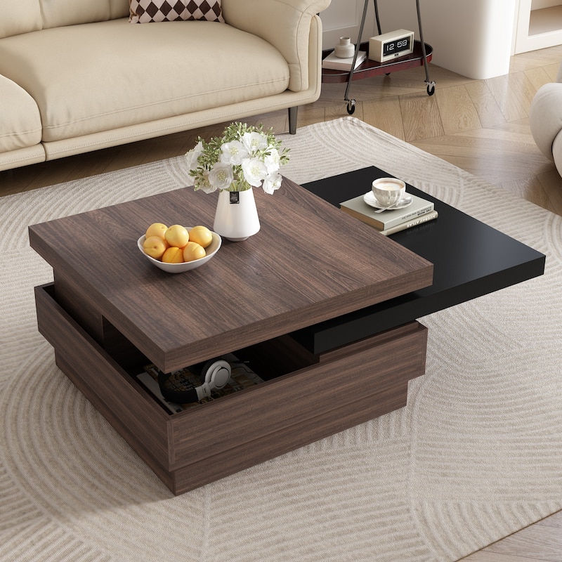 Modern Square Coffee Table With Wood Grain
