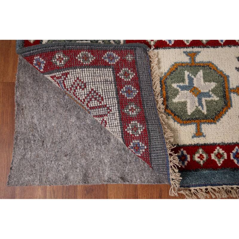 Geometric Blue Kazak Oriental Area Rug Hand-Knotted Wool Carpet - 7'11" x 9'9"