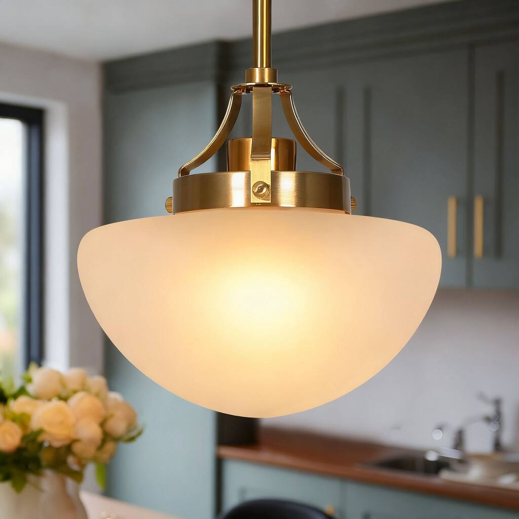 Modern Gold 1-Light Schoolhouse Pendant Light with Frosted Glass for Kitchen Island - Dia.9.1"xH9.1"