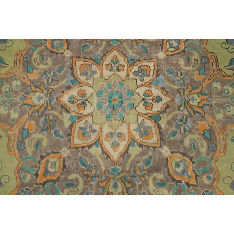 Hand Knotted Oriental 100% Wool Carpet Traditional Floral Green Tabriz Area Rug - 12' 4'' X 9' 5''