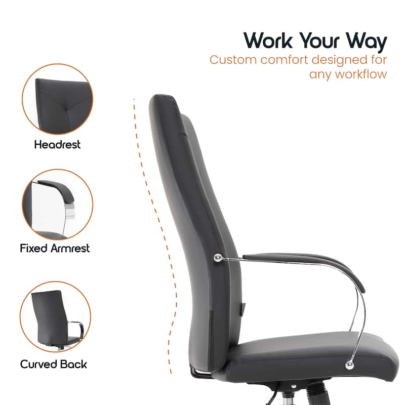 Sonora High Back Ergonomic Leather Upholstered Swivel Executive Office Desk Chair with Adjustable Height, Tilt, Chrome Frame