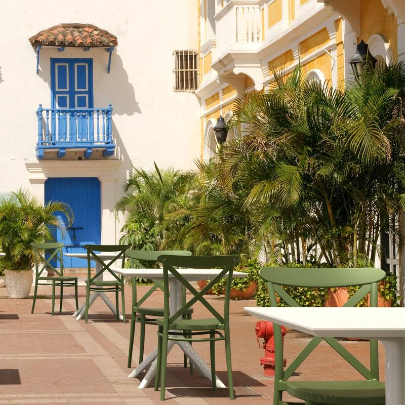 34.25" Olive Green Patio Cross Armless Dining Chair