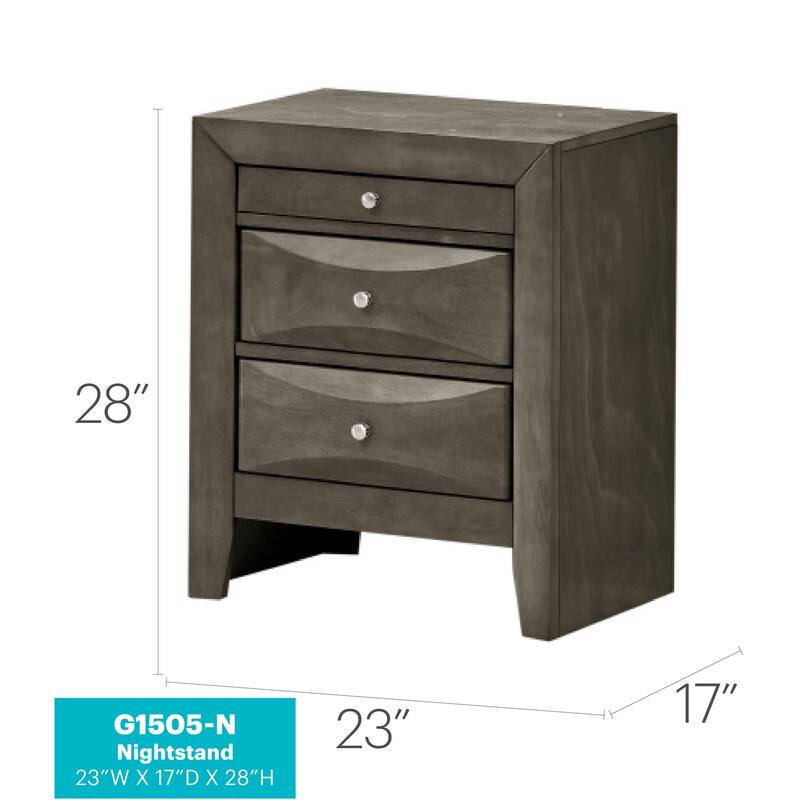 Grey Nightstand 28x23x17 Contemporary Bedside Table with Three Drawers, Durable Modern Bedroom Storage and Organization