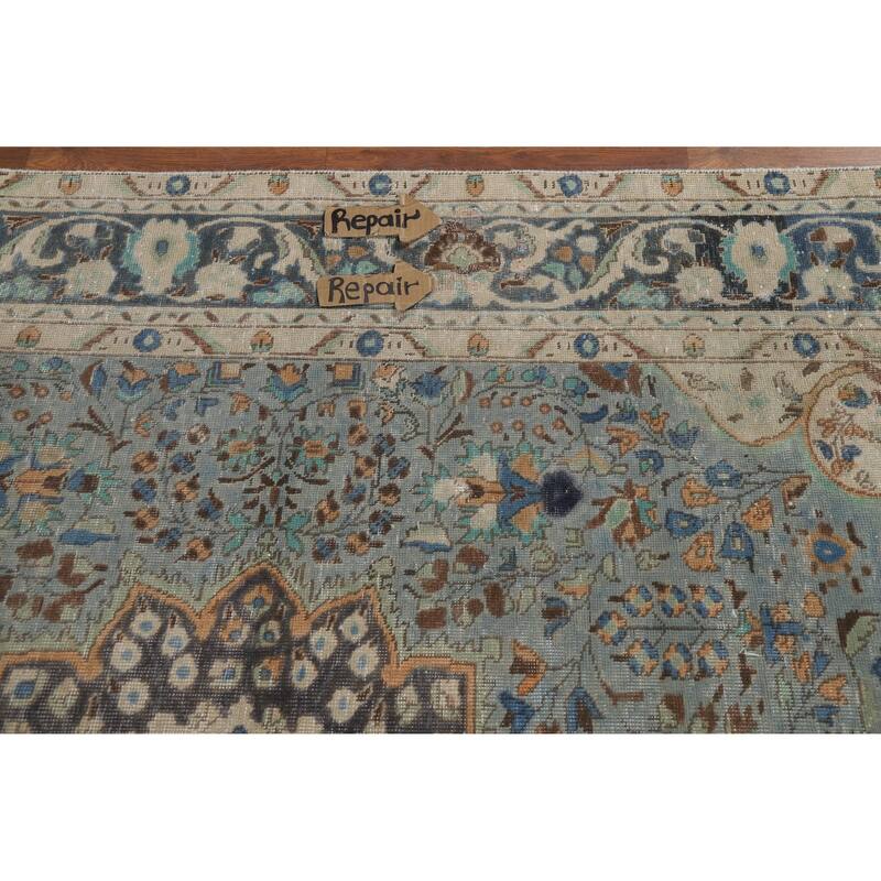 Traditional Blue Tabriz Persian Vintage Area Rug Handmade Wool Carpet - 7'1" x 9'8"