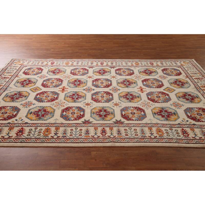 Geometric Kazak Area Rug Handmade Oriental Wool Carpet - 6'8" x 9'11"