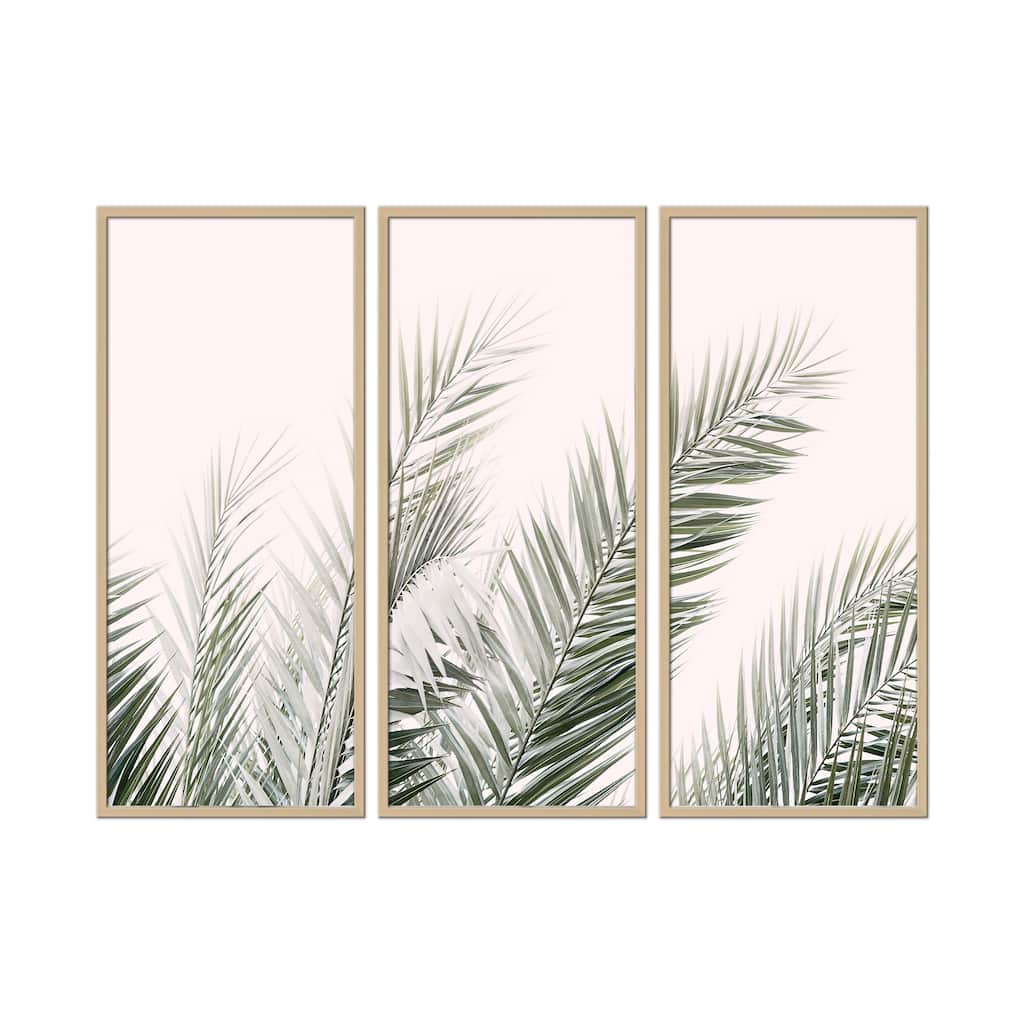 "Blush Palm Leaves" Framed 3-Piece Wall Art Set by Kathrin Pienaar