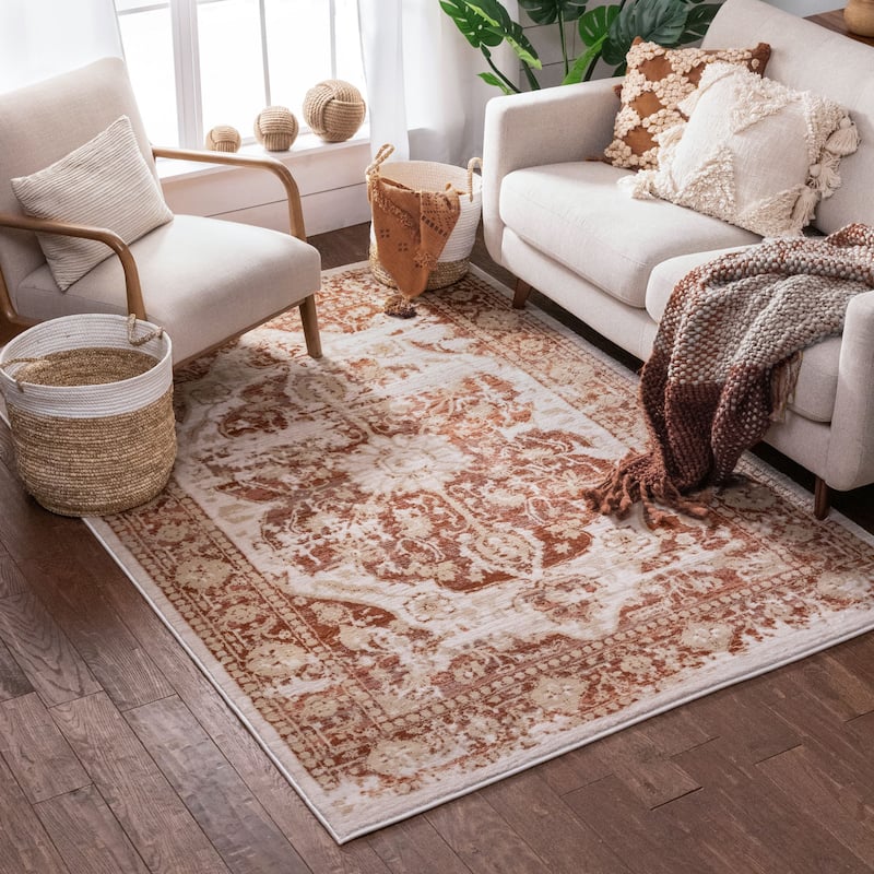 Well Woven Modern Distressed Vintage Medallion Area Rug - 7'10" x 10'6"