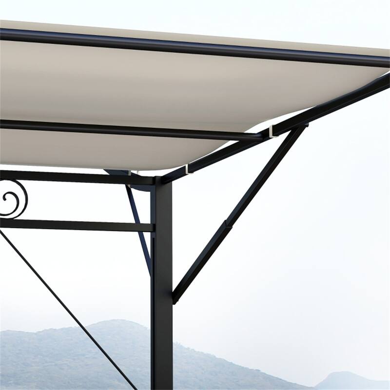 Cream White Outdoor Gazebo with Black Steel Frame UV and Water Resistant Canopy Adjustable Angle Patio Garden Pergola