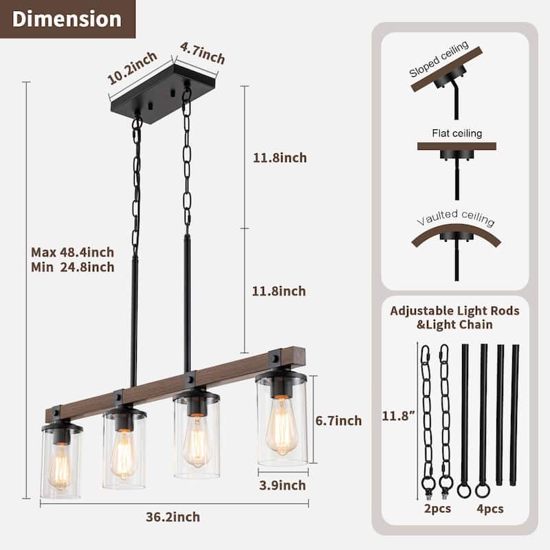Starsky 4-Light Modern Farmhouse Cluster Chandelier Linear Kitchen Island Light with Cylindrical Glass Shade