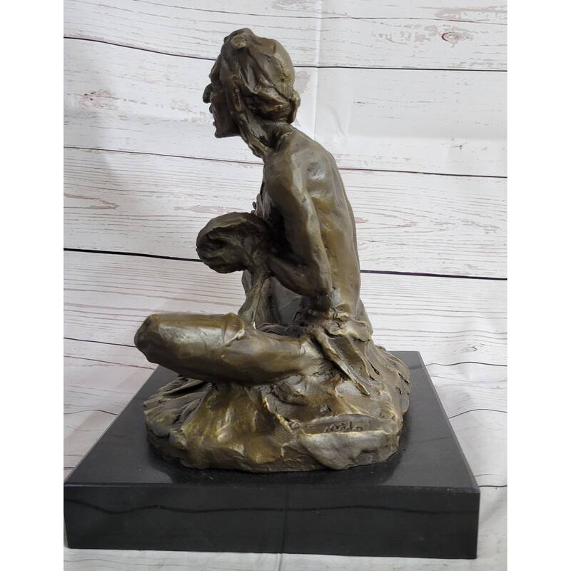 Native American Indian Shaman Medicine Man Playing Tom Tom - Bronze Sculpture Original Art