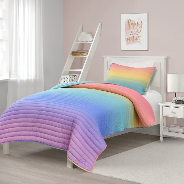 slide 2 of 9, Lush Decor Rainbow Ombre Quilt Set Rainbow - Twin