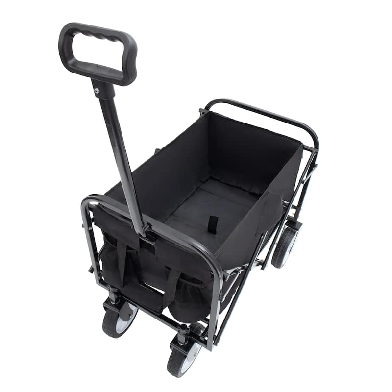 Extended Collapsible Utility Wagon - 225lb Capacity Heavy-Duty Folding Cart, Black