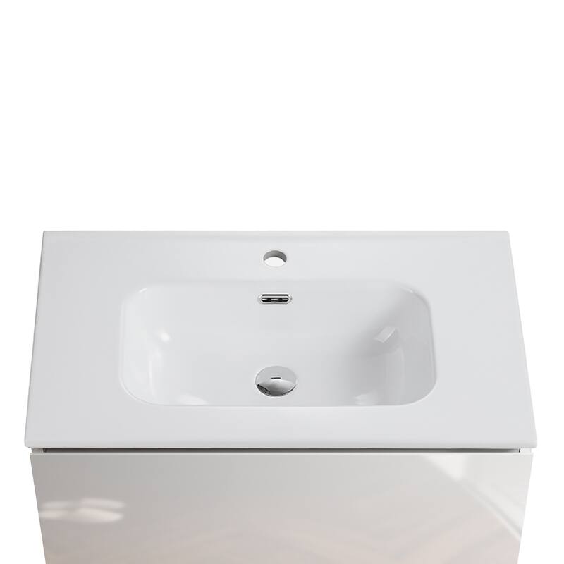 GDFStudio - Modern Sleek Rounded Edges Integrated Ceramic Basin with Glossy Finish, Drain Not Included