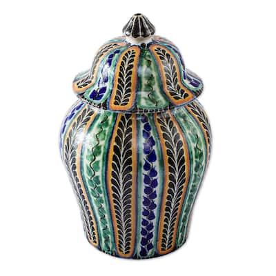Novica Handmade Moorish Ferns Decorative Ceramic Jar