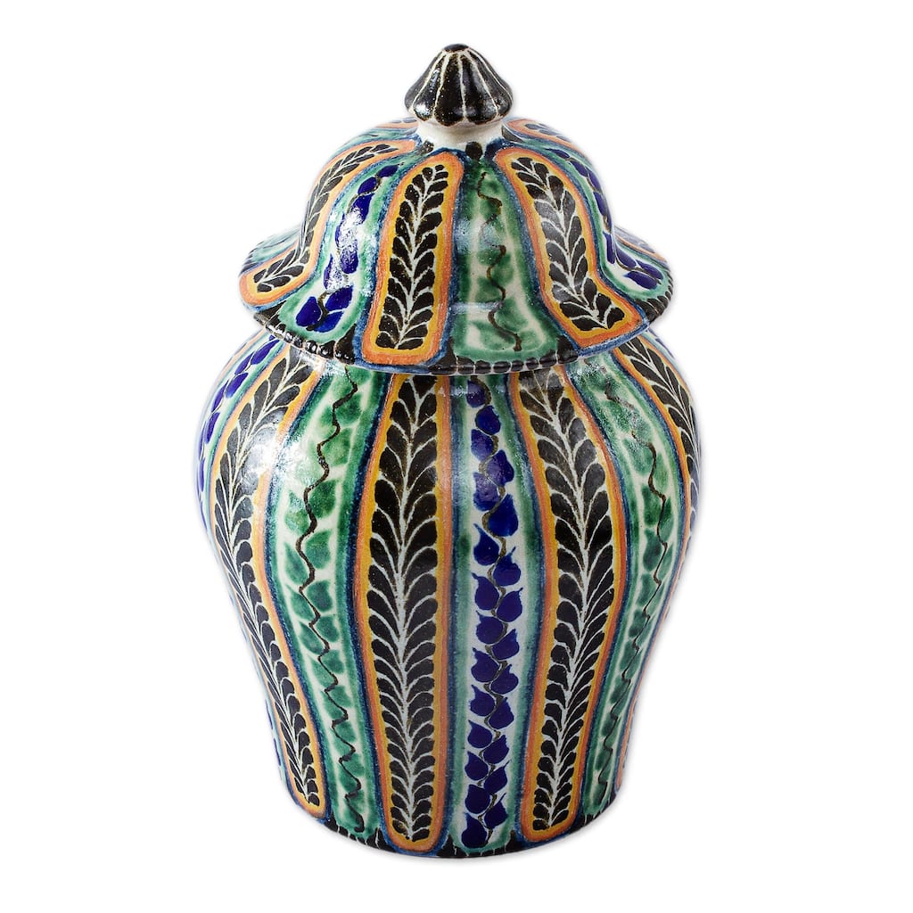 Novica Handmade Moorish Ferns Decorative Ceramic Jar