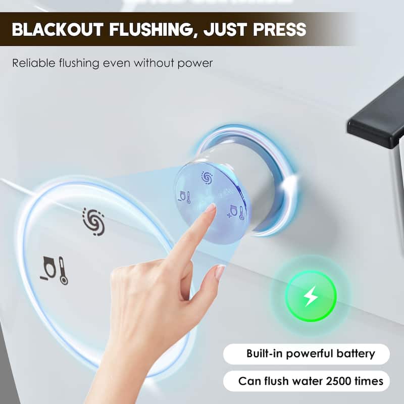 Smart Toilet with Heated Seat & Foot Sensor Flush - Tankless, Dual Flush, Night Light, Upmarket Compact White Ceramic Toilet