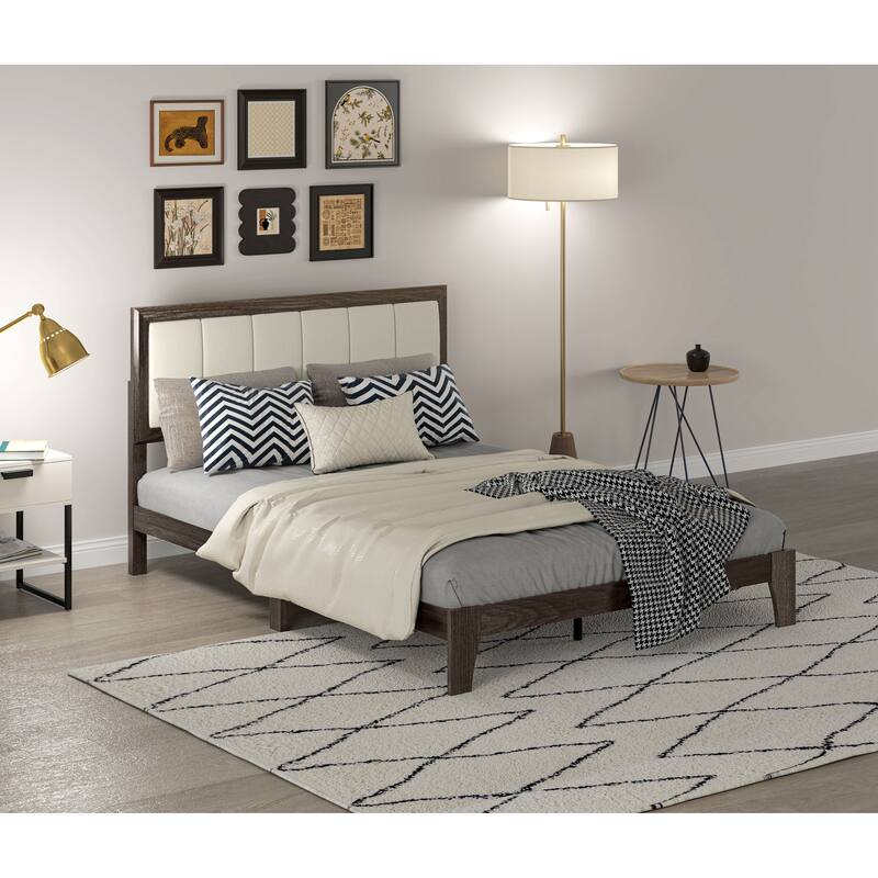 HOMCOM Full Size Bed Frame with Upholstered Headboard, Platform Bed Frame with Wooden Slats