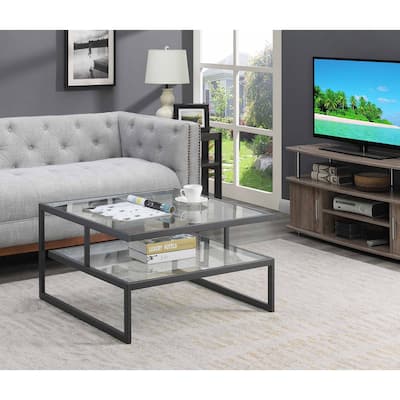 Convenience Concepts Royal Crest Stripes 2 Tier Glass Coffee Table