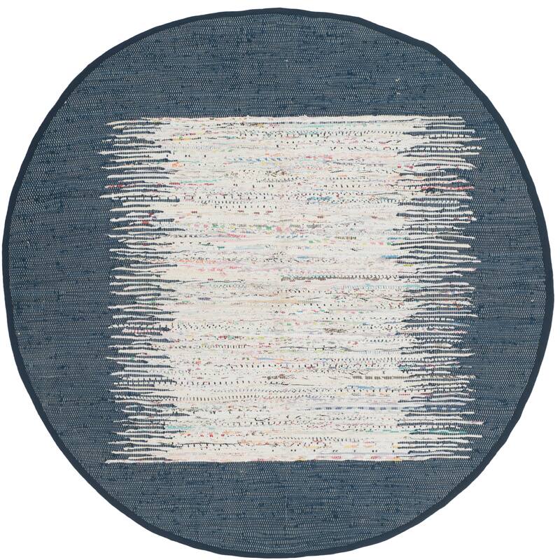 SAFAVIEH Handmade Flatweave Montauk Sidney Cotton Rug - 4' Round - Ivory/Navy