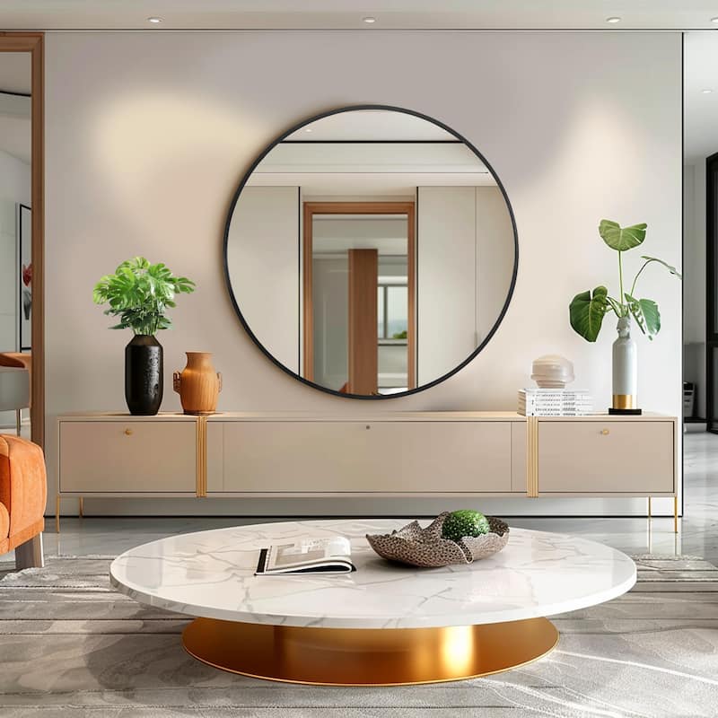 Large Round Mirror Wall Decor for Bathroom and Home, Metal Frame - 47*47 - Black