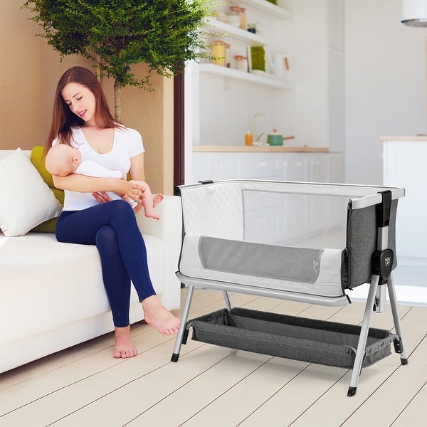 slide 2 of 8, Baby Bassinet Bed Side Crib Adjustable Infant Sleeper Bassinet