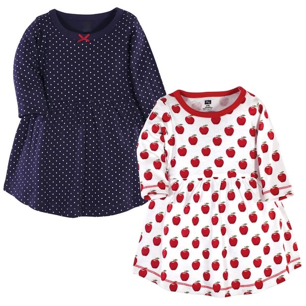 slide 1 of 1, Hudson Baby Toddler Girl Cotton Long-Sleeve Dresses 2pk, Apple 2T - Apple