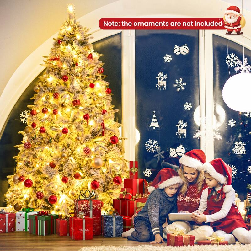 Gymax 7 ft pre-lit artificial Christmas tree artificial hinged