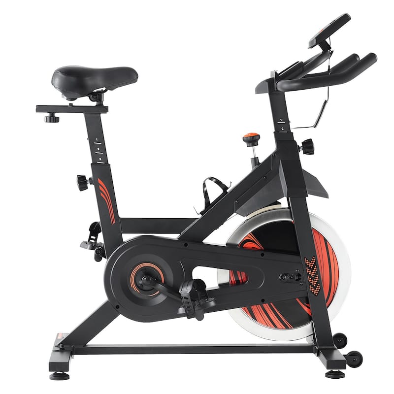 Black Steel Magnetic Resistance Stationary Exercise Bike with LCD Display Perfect for Indoor Use - 43.50” x 19.495” x 45.08”