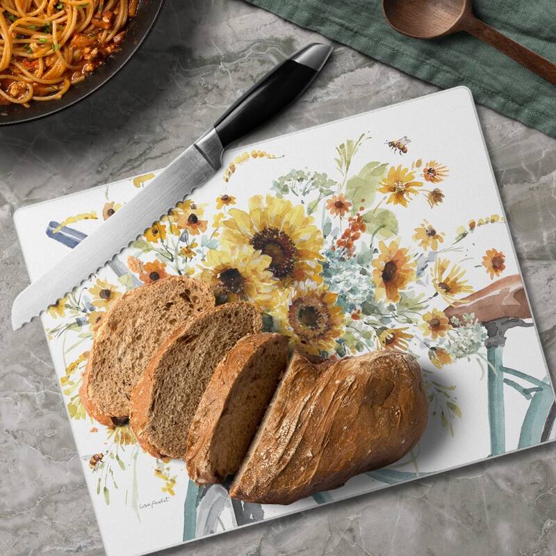 Sunflowers Forever 3mm Heat Tolerant Tempered Glass Cutting Board 10” x 8” Manufactured in the USA Dishwasher Safe