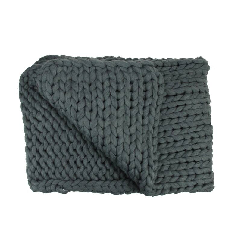 Smokey Gray Cable Knit Plush Throw Blanket 50" x 60"