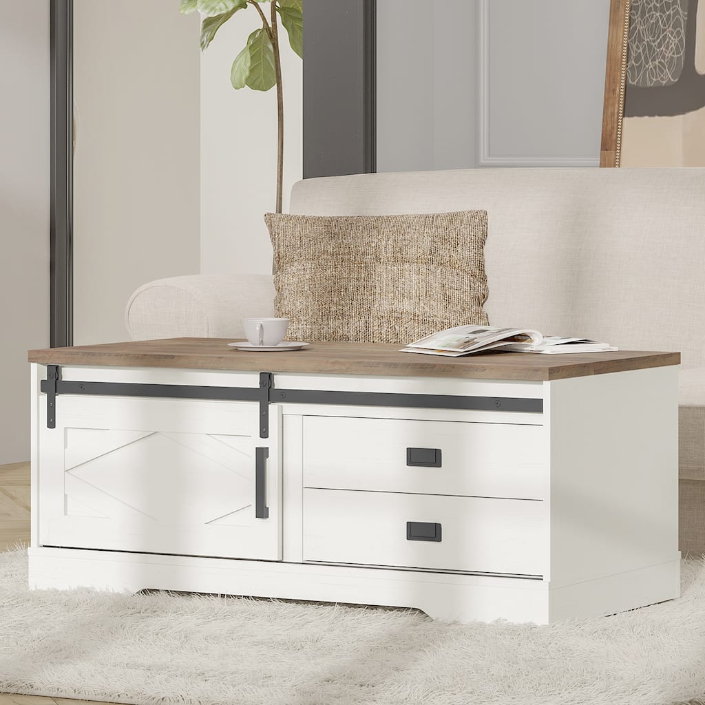 WAMPAT Rustic Coffee Table with Drawer and Storage
