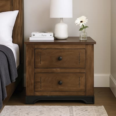 Linaa End Nightstand, 2 Drawers, Barrel Brown Wood Frame, 30 Inch
