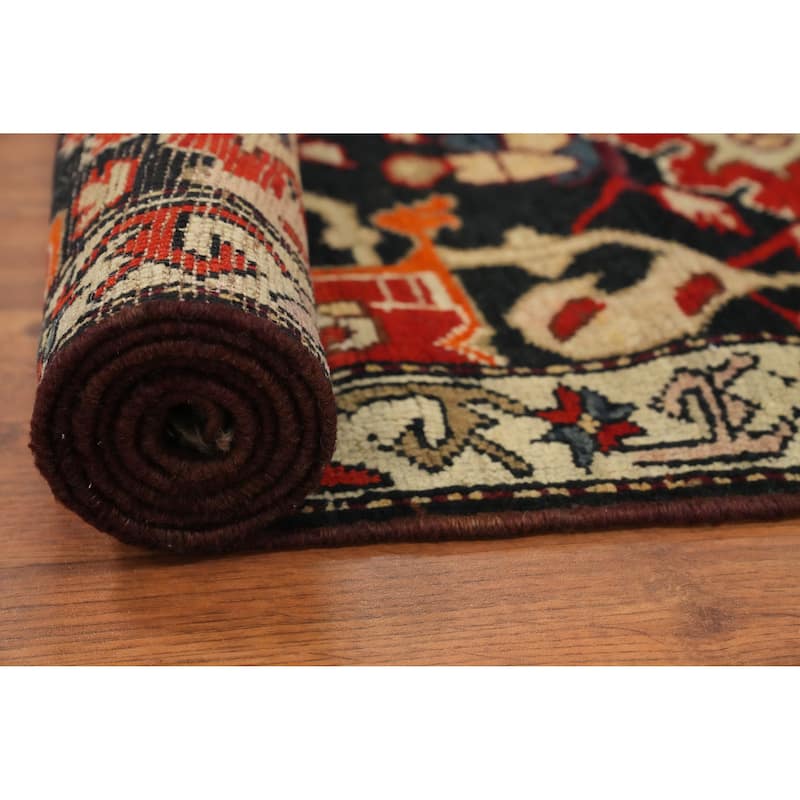 Hand Knotted Oriental 100% Wool Carpet Floral Navy Blue & Blues Runner Rug - 19' 0'' X 3' 6''